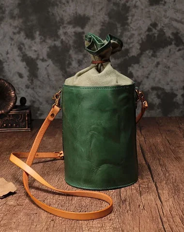 Ladies Bucket Bag Everyday Chic -Green WOmens Leather Shoulder Bag Bucket Bag Small Brown Crossbody Barrel Bag Bucket Purse for ladies