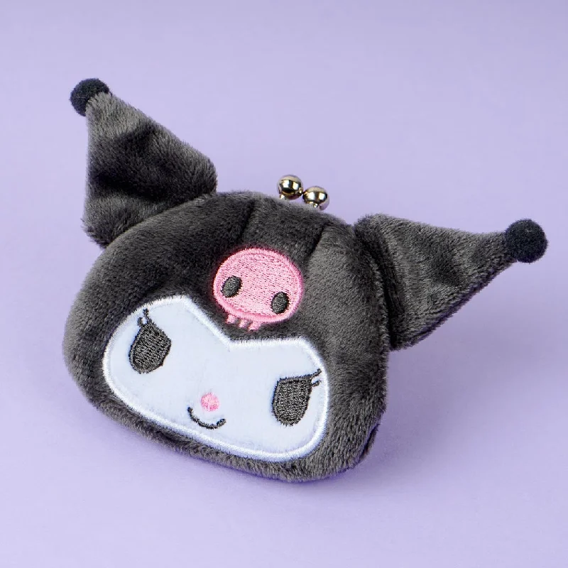 Ladies' wallet essentials -Kuromi Fluffy Gamaguchi Coin Purse