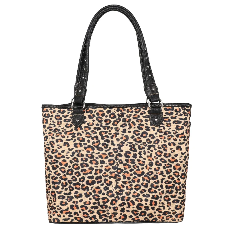 Ladies Handbag Daily Carry -MW1227-8112 Montana West Leopard Print Canvas Tote Bag