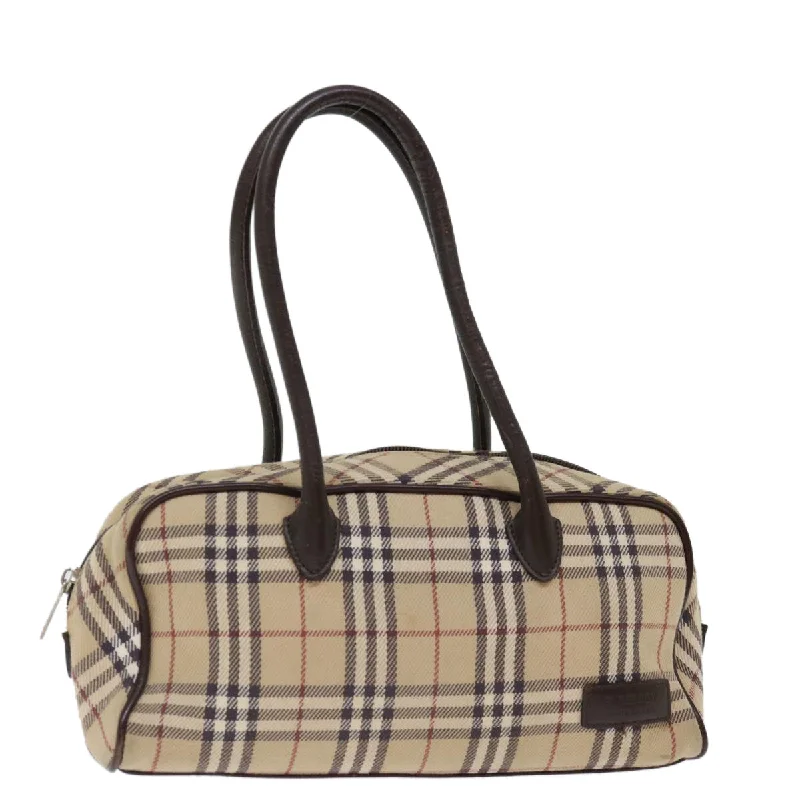 BURBERRY Nova Check Blue Label Hand Bag Canvas Beige Auth ac2897