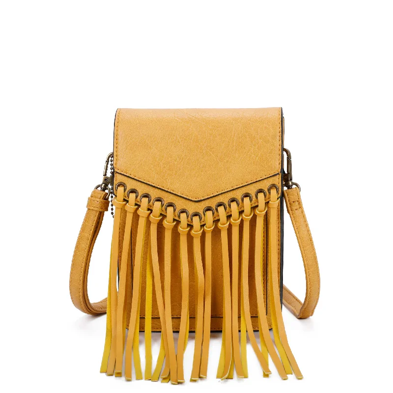 Ladies' crossbody bag investment -Scarlet Fringe Phonecase Crossbody - Mustard