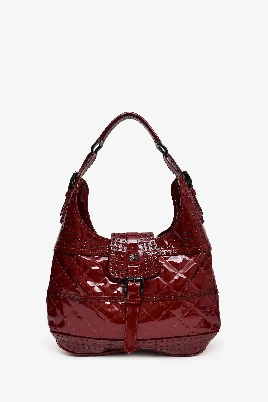 Ladies Handbag Modern Classic -Burberry Burgundy Patent Quilted Hobo Bag