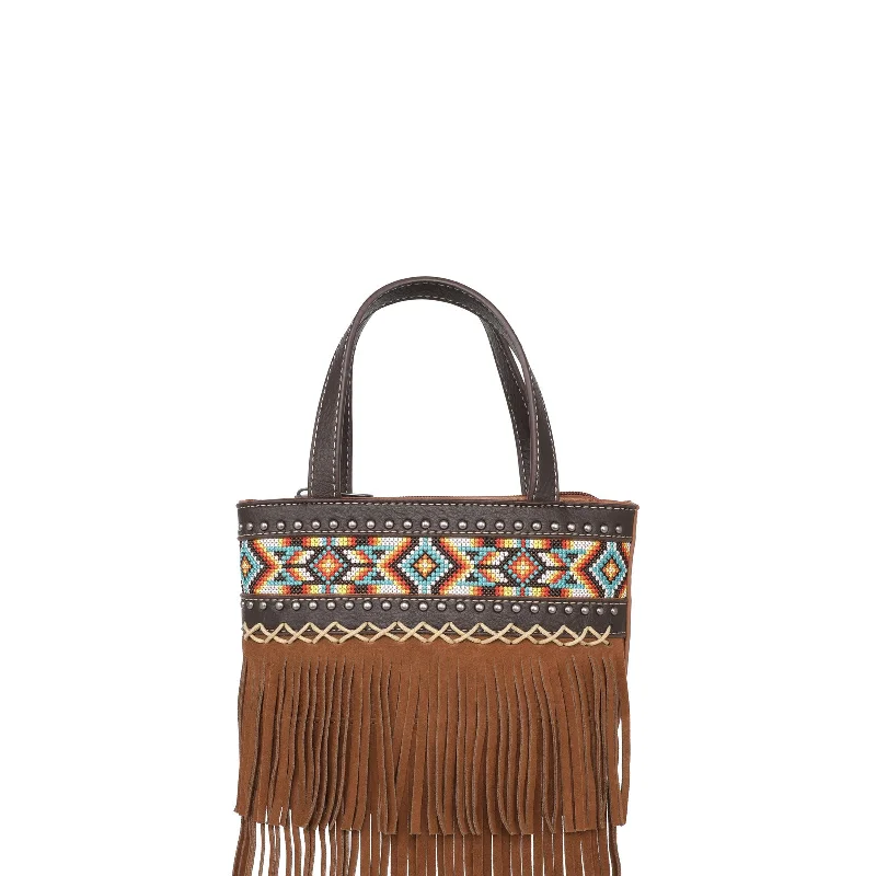 Ladies Handbag Trendy Straps -MW1203-923 Montana West Embroidered Aztec Fringe Collection Small Tote/Crossbody