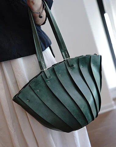 Ladies Bucket Bag Multi Use -Vintage Green Leather Splicing Bucket Handbag Tote Women Handmade Shoulder Tote Bag for Women