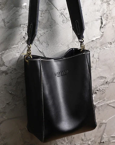 Ladies Bucket Bag Urban Style -Cute Black LEATHER WOMEN Bucket SHOULDER BAG Barrel Crossbody Purses FOR WOMEN