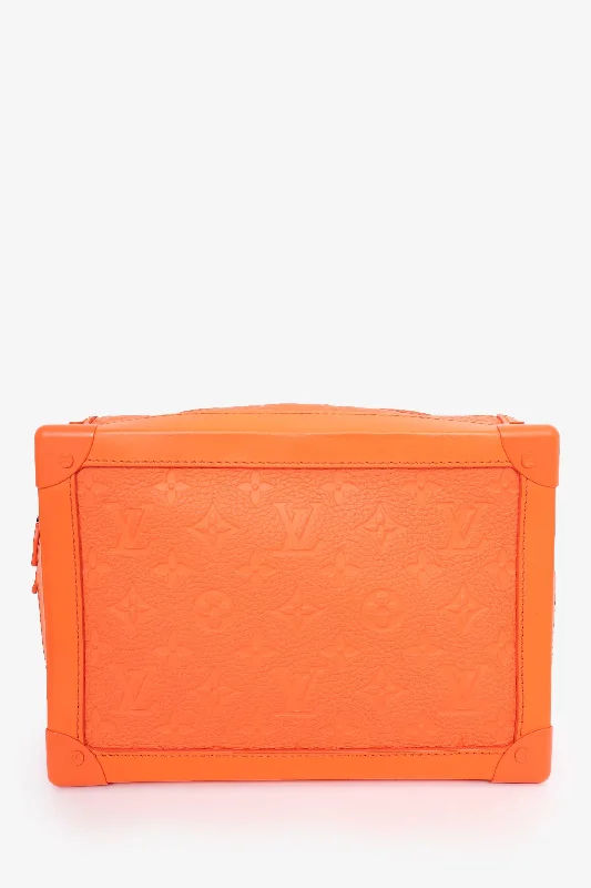 Ladies Handbag Colorful Accents -Louis Vuitton 2019 Orange Embossed Leather Soft Trunk Crossbody Bag