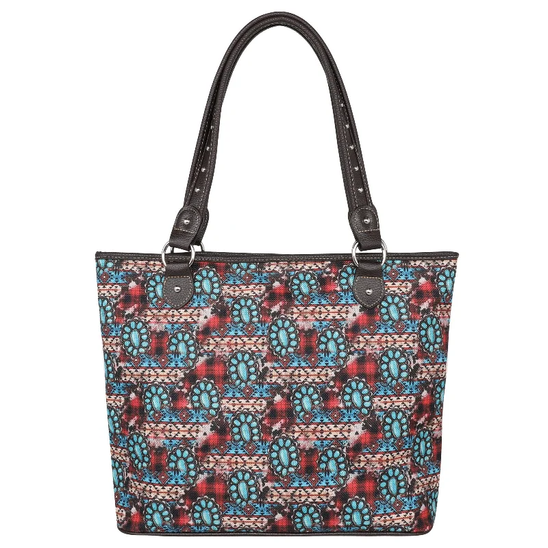 Ladies Handbag Handmade Craft -MW1234-8112 Montana West Aztec Squash Blossom Print Canvas Tote Bag