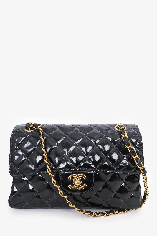 Ladies Handbag Durable Fabric -Pre-Loved Chanel™  1996-97 Black Quilted Patent Double Sided Flap Bag