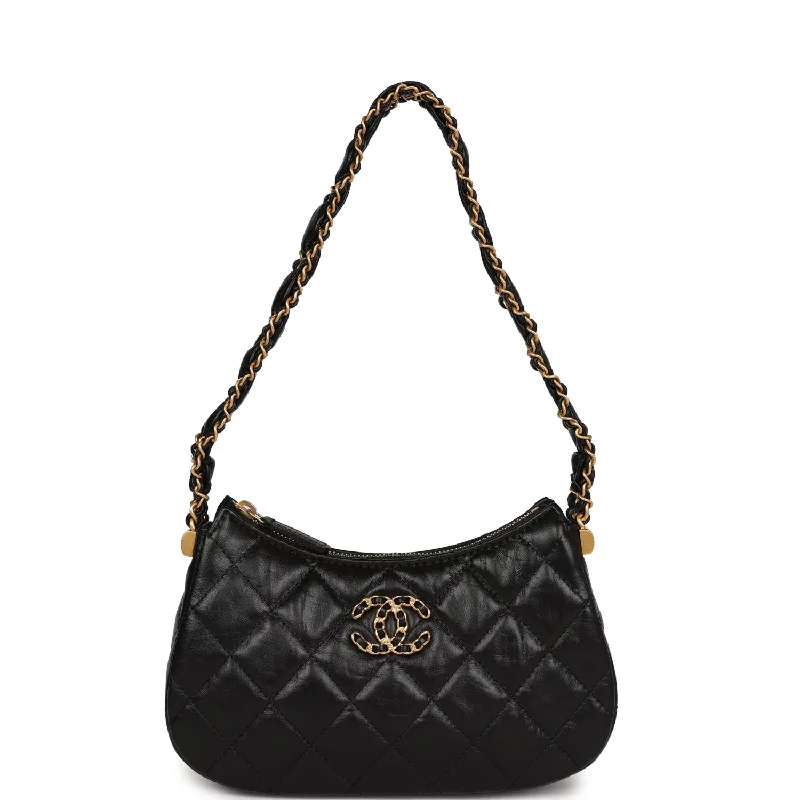 Ladies' dumpling bag quick order -Chanel 19 Hobo Bag Black Aged Calfskin Brushed Gold Hardware