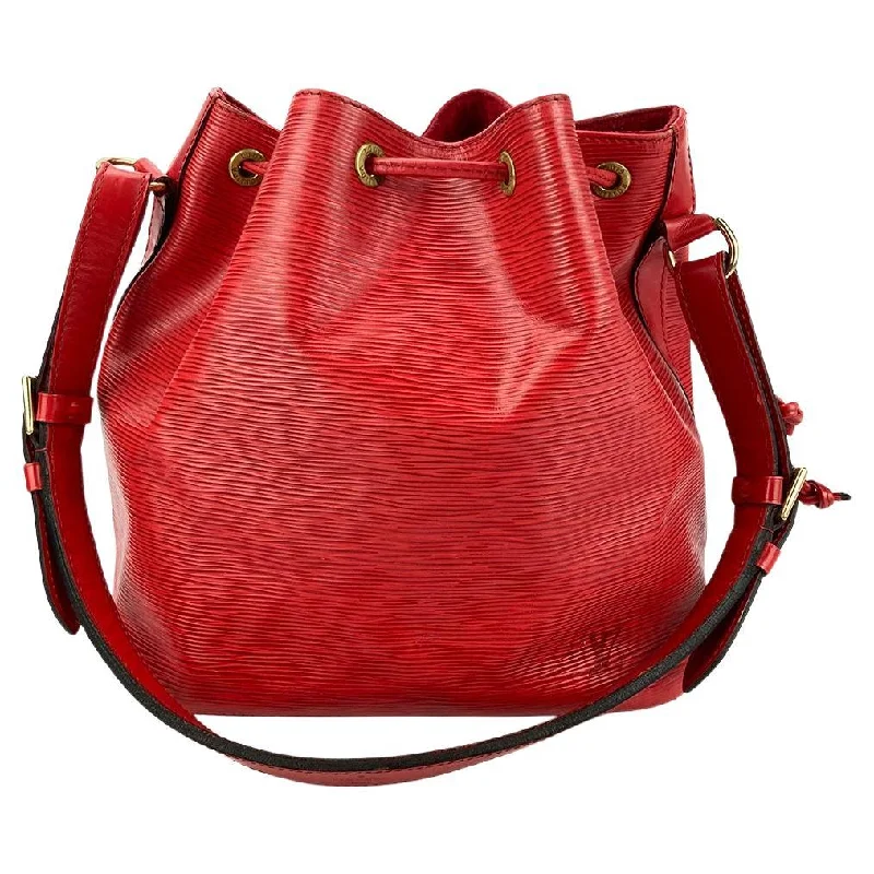 Ladies Bucket Bag Luxury Brand -LOUIS VUITTON Castillian Red Epi Noe Drawstring Bucket Bag