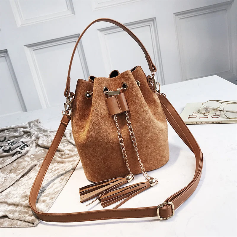 Ladies Bucket Bag Lightweight Elegance -VIP  Mini Crossbody Handbags Cute Suede Bucket Bag Organizer Small Tassel PU Leather Womens Shoulder Messenger Bags Bolsos