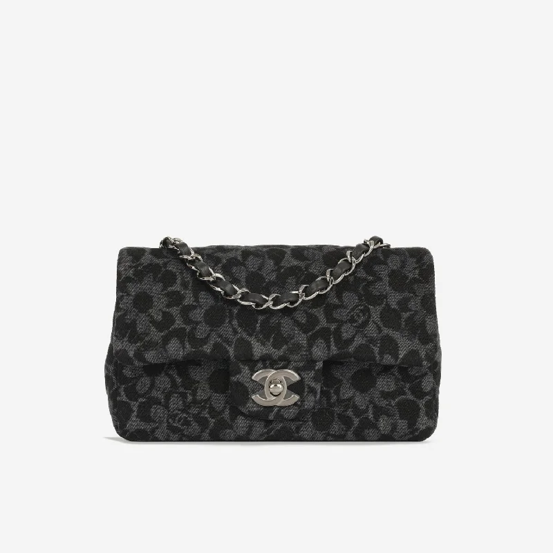 Ladies Handbag Designer Style -Chanel Chanel - Classic Flap Bag - Mini Rectangular - Black Floral Denim SHW - Pristine Condition