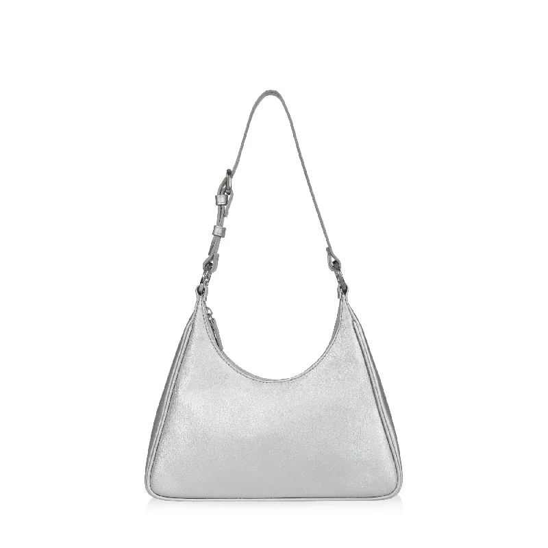 Ladies' dumpling bag sleek hardware -Prism Hobo (Silver Leather)