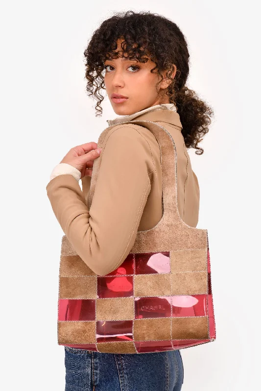 Ladies Handbag Lightweight Chic -Pre-Loved Chanel™ 1997/99 Pink/Beige Suede Translucent Patchwork Tote (As Is)