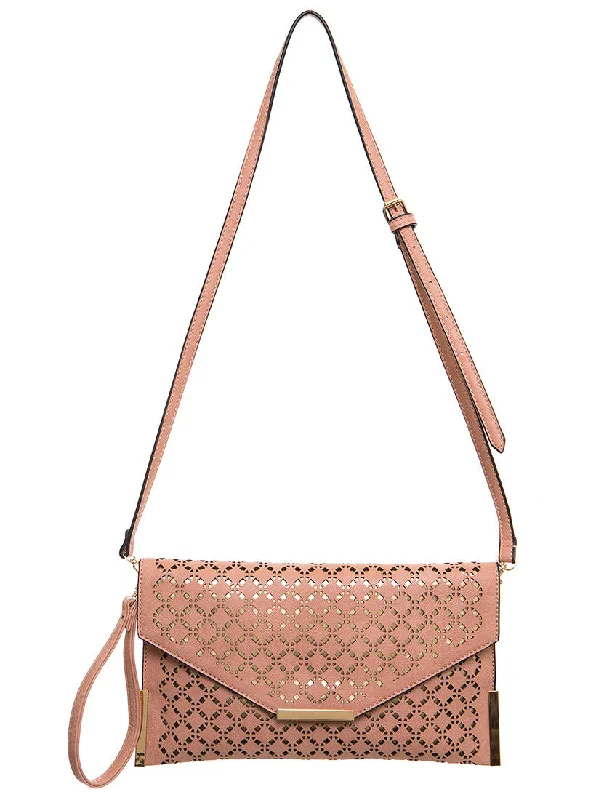 Ladies' crossbody bag styling -The Ana Laser Cut Messenger - Nude