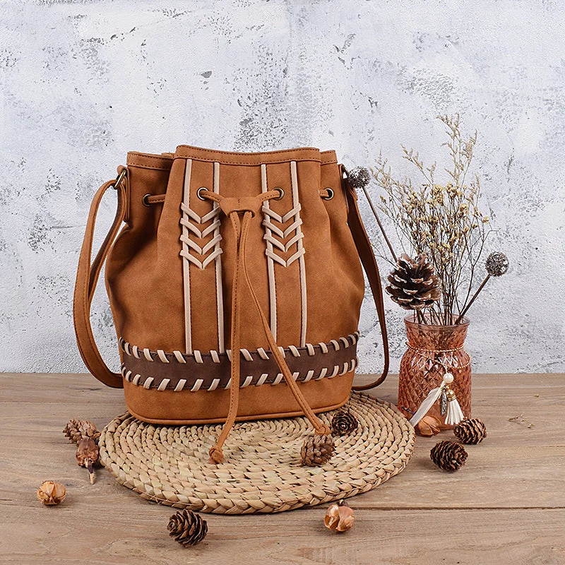 Ladies Bucket Bag Soft Neutrals -Ladies Casual Shoulder Bucket Bag Crossbody Boho Bag For Women