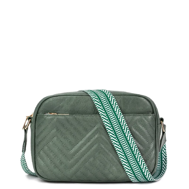 Ladies' crossbody bag coupon -Jayda Vegan Leather Embossed Chevron Guitar Strap Crossbody - Green