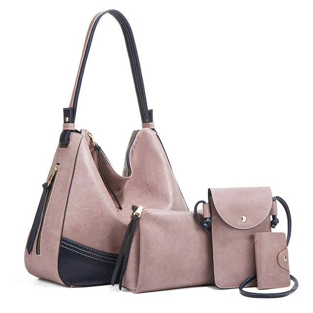 Ladies' dumpling bag soft lining -Elegant Tassel Leather Shoulder Handbag 4 Sets Hobo Bag