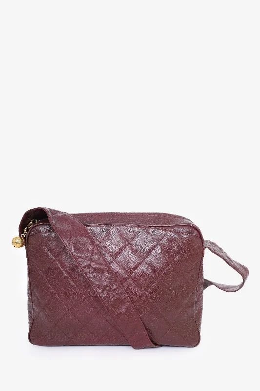 Ladies Handbag Pastel Shades -Pre-Loved Chanel™ 1991-94 Burgundy Quilted Caviar Leather Camera Bag