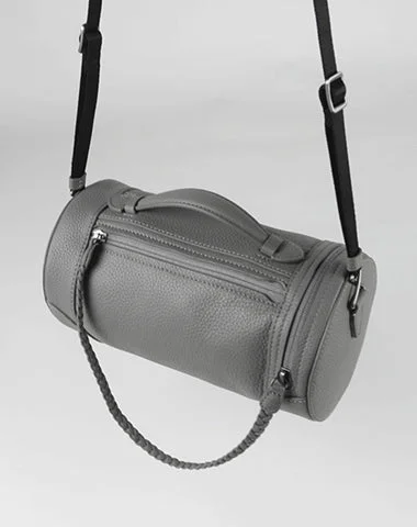 Ladies Bucket Bag Eco Style -Cute Womens Light Gray Leather Bucket Shoulder Purse Barrel Crossbody Bag Purse for Ladies