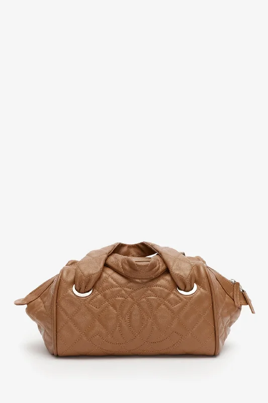 Ladies Handbag Work Style -Pre-Loved Chanel™ Brown Quilted Caviar Leather Timeless Bowler Bag