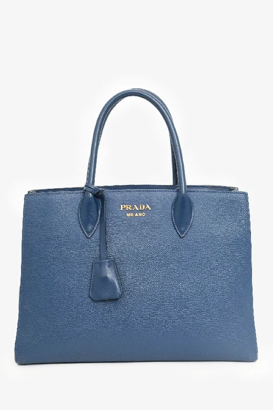 Ladies Handbag Work Style -Prada Navy Saffiano Leather Bibliothèque Handle Bag with Strap