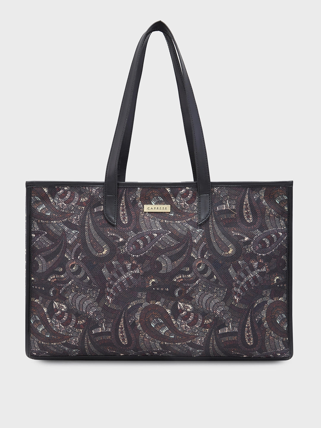 Ladies Tote Bag Niche Design -Caprese Kaya Tote Large Printed Womens Handbag Black