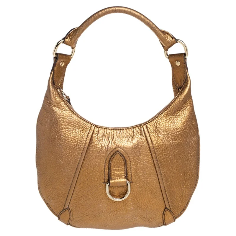 Ladies' dumpling bag futuristic vibe -Burberry Metallic Gold Grained Leather Hobo