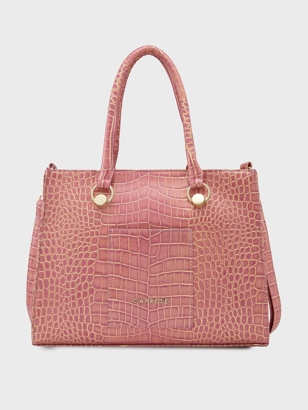 Ladies Tote Bag Structured Shape -Caprese Miranda Tote Medium Croco Womens Office Handbag Pink