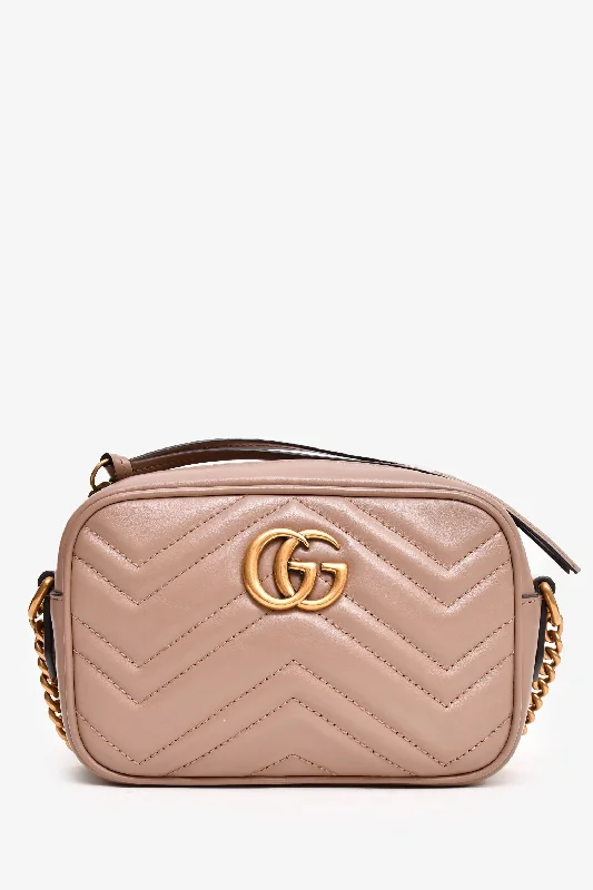 Ladies Handbag Eco Chic -Gucci Taupe Leather Chevron Quilted Mini Camera Bag