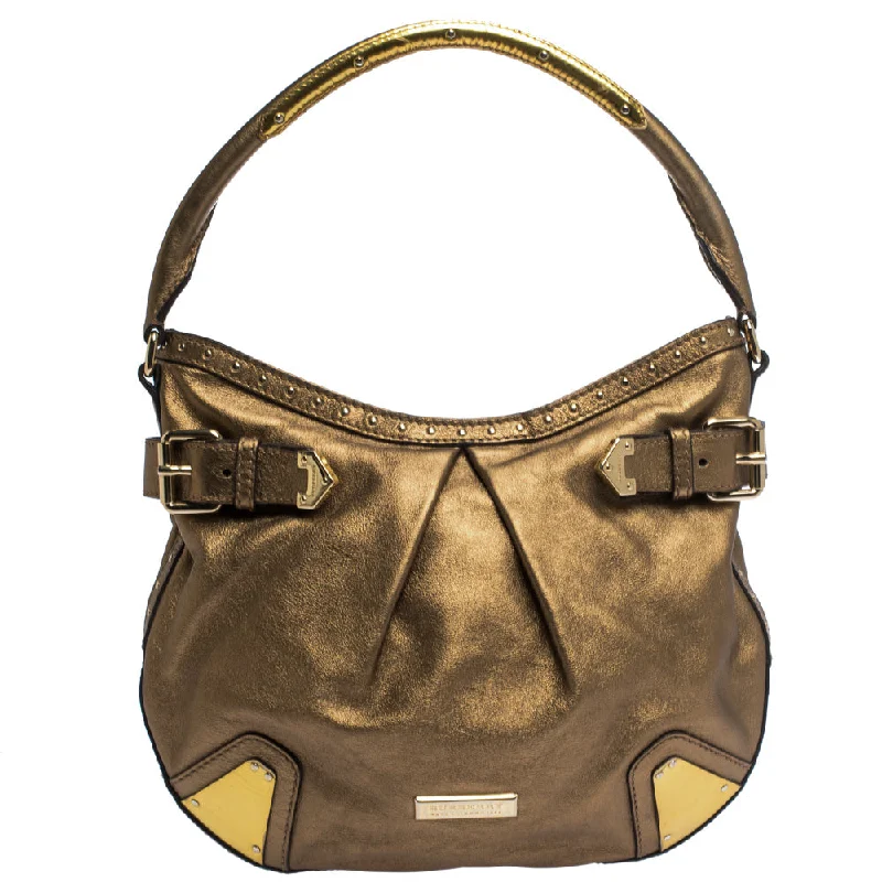 Ladies' dumpling bag social buzz -Burberry Gold Leather Hartley Hobo