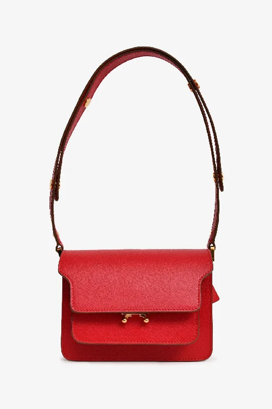 Ladies Handbag Retro Leather -Marni Red Leather Shoulder Bag