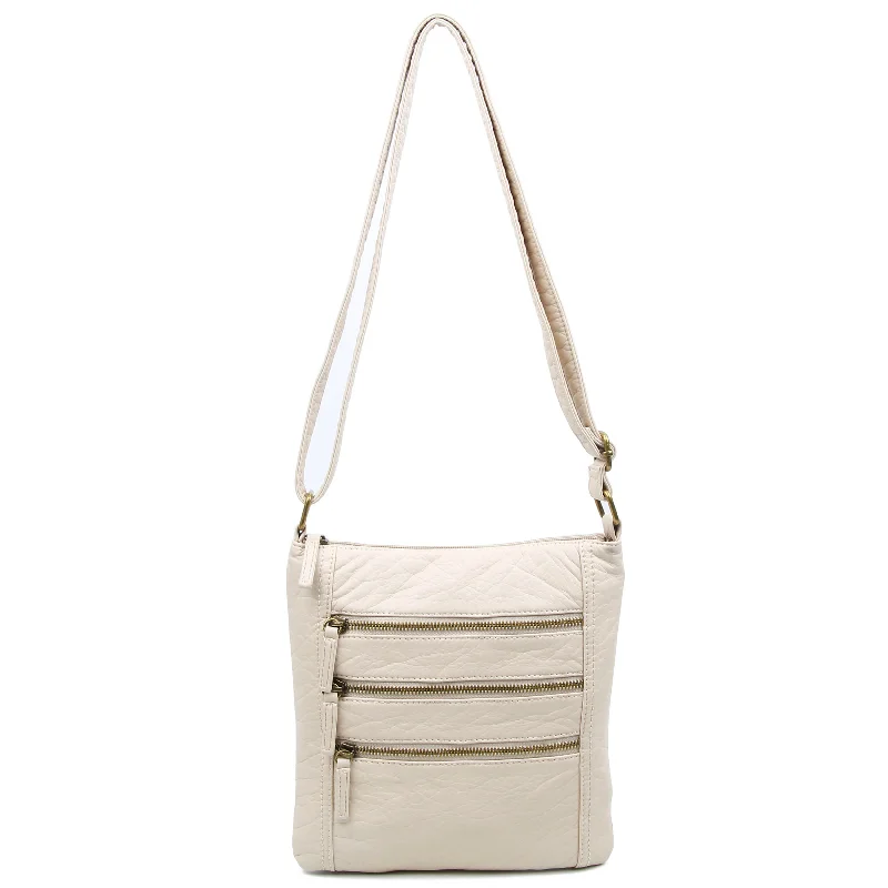 Ladies' crossbody bag advertisement -The Camile Three Zip Crossbody - Taupe