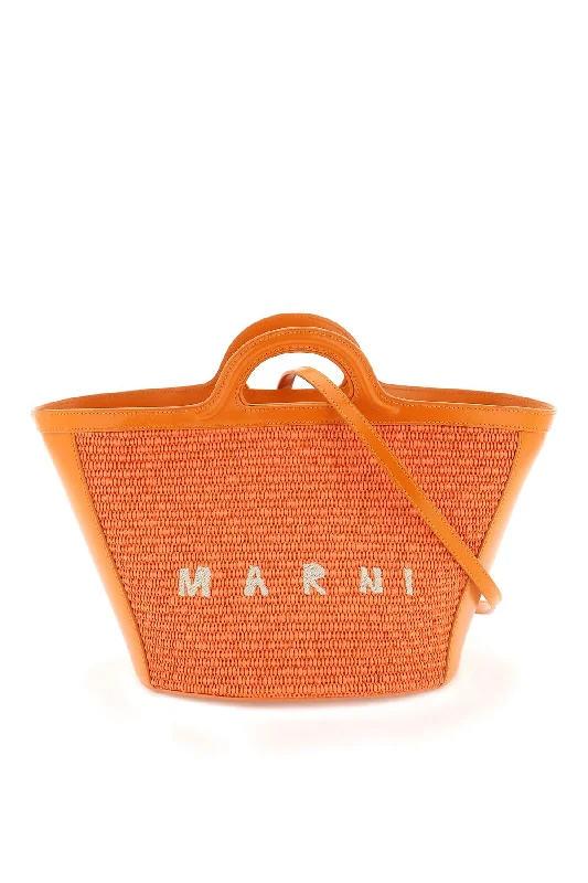 Ladies Bucket Bag Hybrid Leather -Marni raffia and leather small tropicalia bucket bag