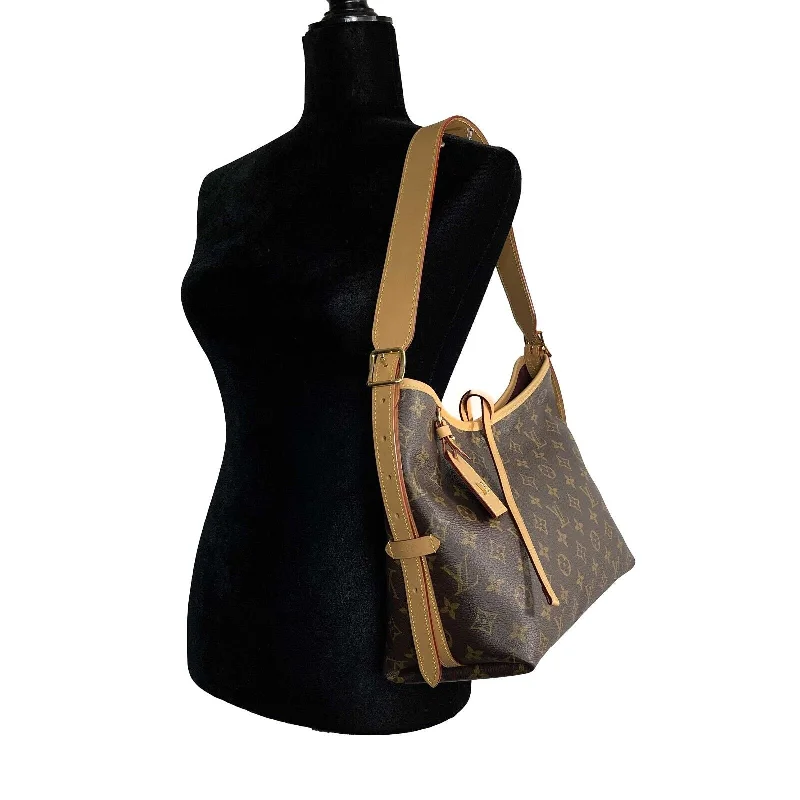 Ladies' dumpling bag secure zipper -LOUIS VUITTON CarryAll Hobo Monogram Canvas PM Handbag