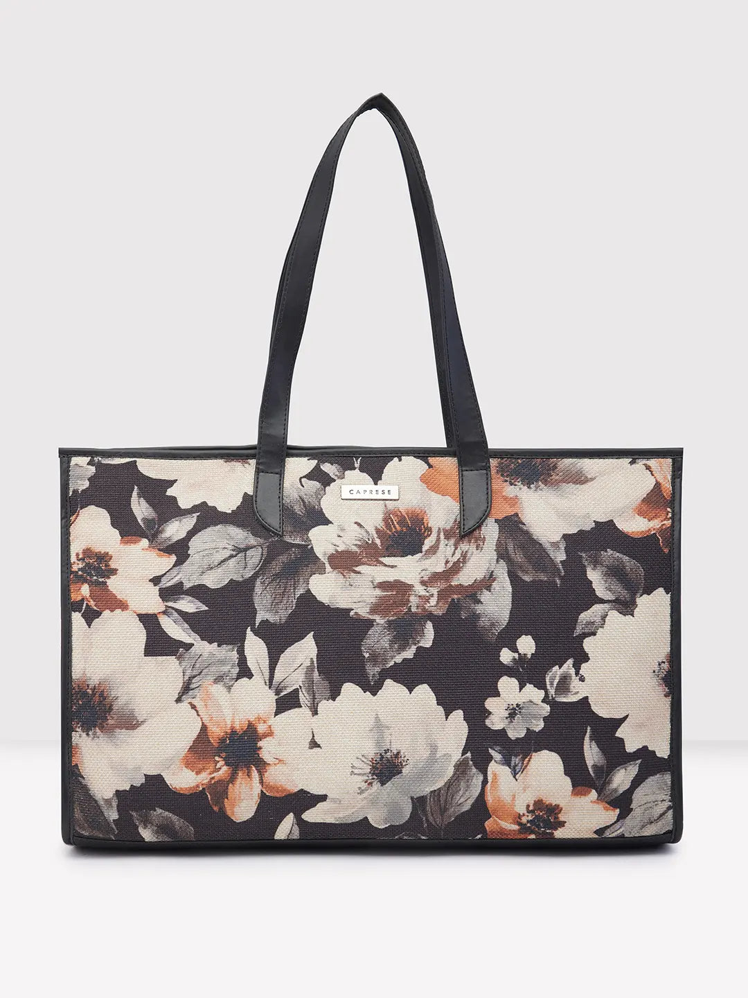 Ladies Tote Bag Spacious Interior -Caprese Poppy Tote Medium Printed Women'S Handbag Black