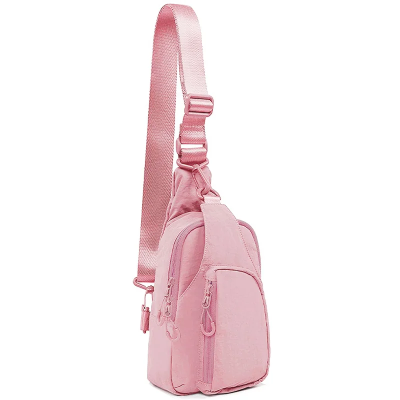 Ladies' crossbody bag display -Julie's Nylon Sporty Crossbody Sling Bag - Pink