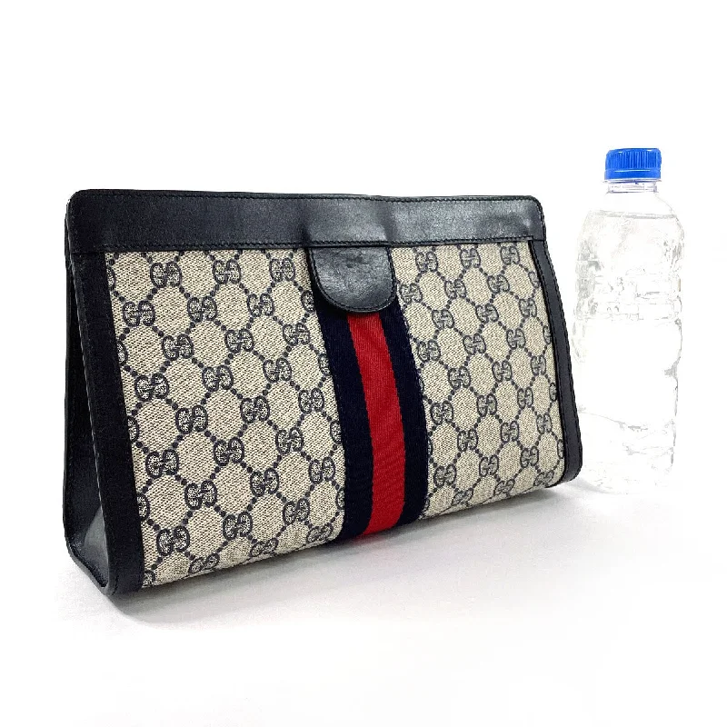 GUCCI business bag GG Supreme canvas, leather Navy Sherry line Old Gucci Perfume unisex Used