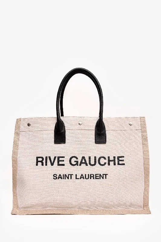 Ladies Handbag Bright Patterns -Saint Laurent Beige Linen/Leather 'Rive Gauche' Tote (As Is)