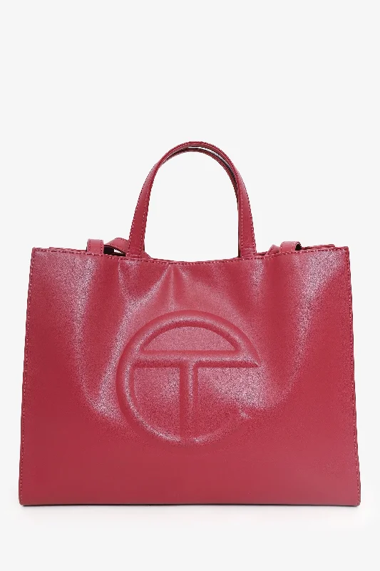 Ladies Handbag Hybrid Chic -Telfar Red Faux Leather Medium Shopping Tote