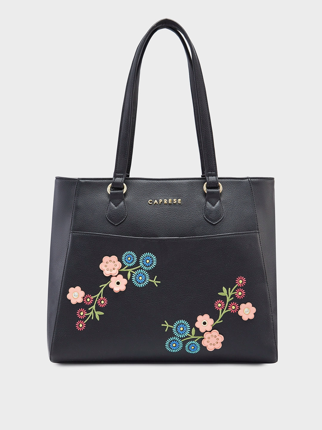 Ladies Tote Bag Lightweight Leather -Caprese Erica Tote Medium Floral Women'S Office Handbag Black