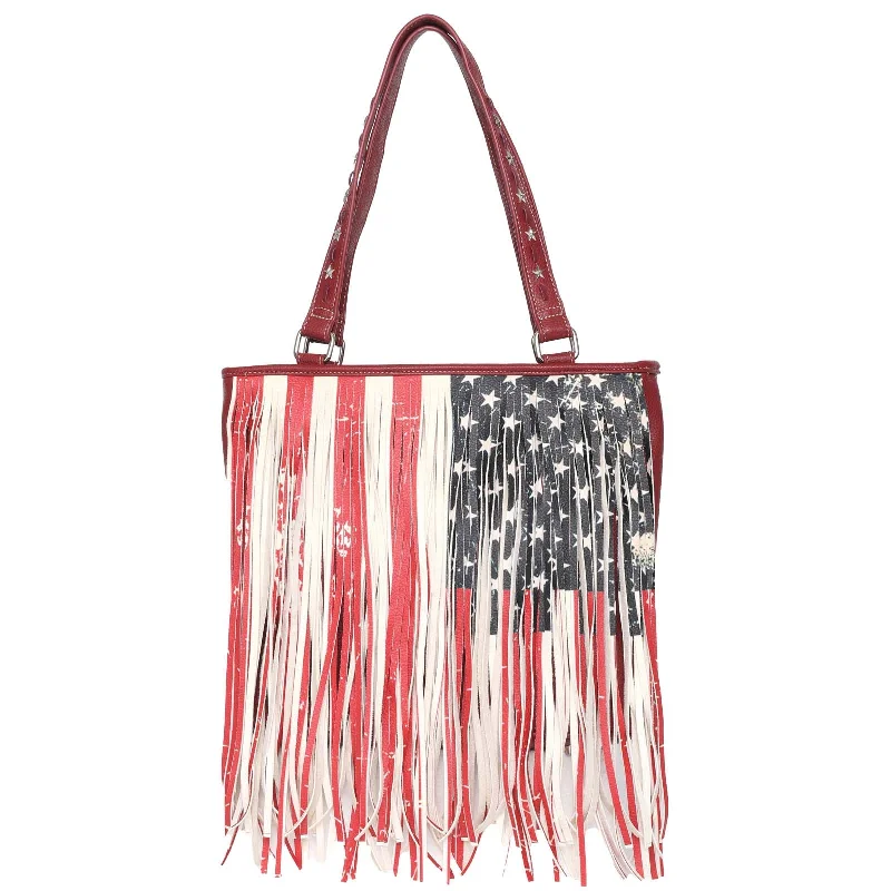 Ladies Handbag Animal Print -MW1081G-8317 Montana West Fringe American Flag Tote Bag