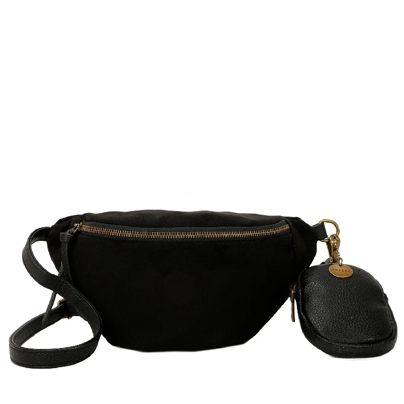 Ladies' crossbody bag matching -Jody Vegan Leather Faux Suede Fashionable Belt and Bum Bag - Black