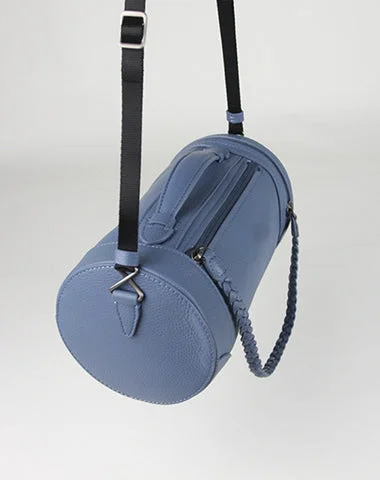 Ladies Bucket Bag Beach Leather -Cute Womens Blue Leather Bucket Shoulder Purse Barrel Crossbody Bag Purse for Ladies