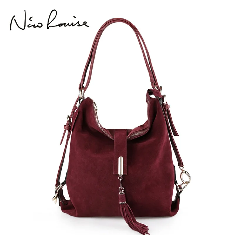 Ladies' dumpling bag reserve spot -Nico Louise Women Real Suede Leather Shoulder Bag Female Leisure Nubuck Convertible Handbag Hobo Messenger Top-handle bags Purse