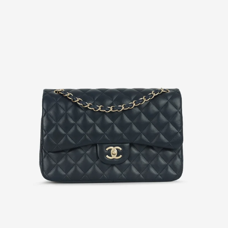 Ladies Handbag Urban Leather -Chanel Chanel - Classic Flap Bag Jumbo - Navy Lambskin BGHW - 2014 - Pre-Loved