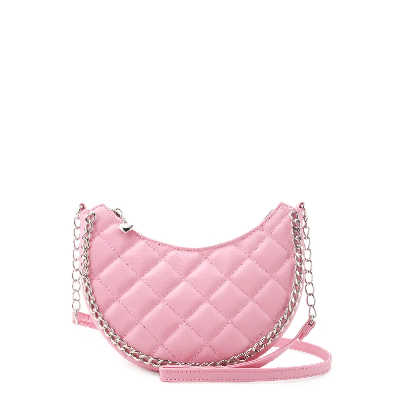 Ladies' crossbody bag purchase -Quilted Crescent Chain Pink Crossbody Bag