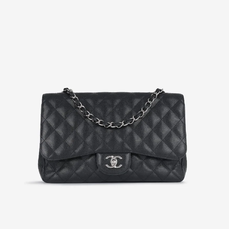 Ladies Handbag Simple Leather -Chanel Chanel - Jumbo Classic Flap - Black Caviar SHW - Pre-Loved - 2009