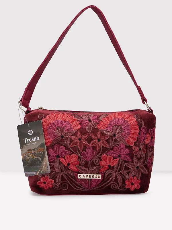 Ladies' crossbody bag birthday -Caprese Tresna Embroidery Crossbody Handbag Maroon