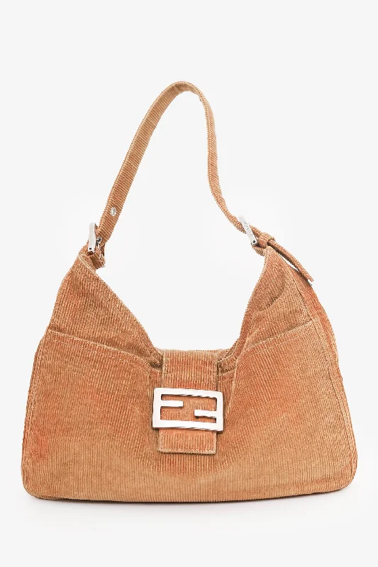 Ladies Handbag Soft Suede -Fendi Brown Corduroy Mamma Baguette Bag